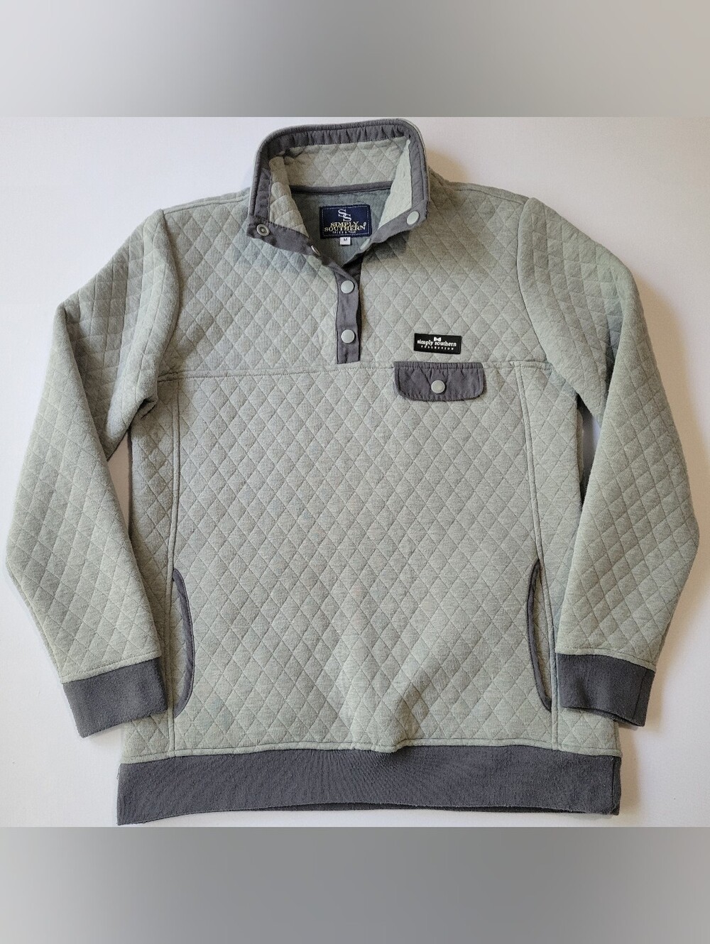 Simply Southern Grey Quilted Snap Pullover Top